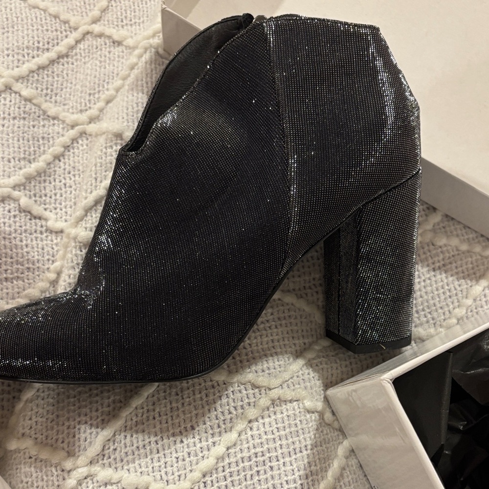 Shimmering Black Heeled Ankle Boots